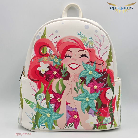 Disney The Little Mermaid Ariel Floral Mini Backpack and Card Holder Wallet Set - Picture 2 of 9